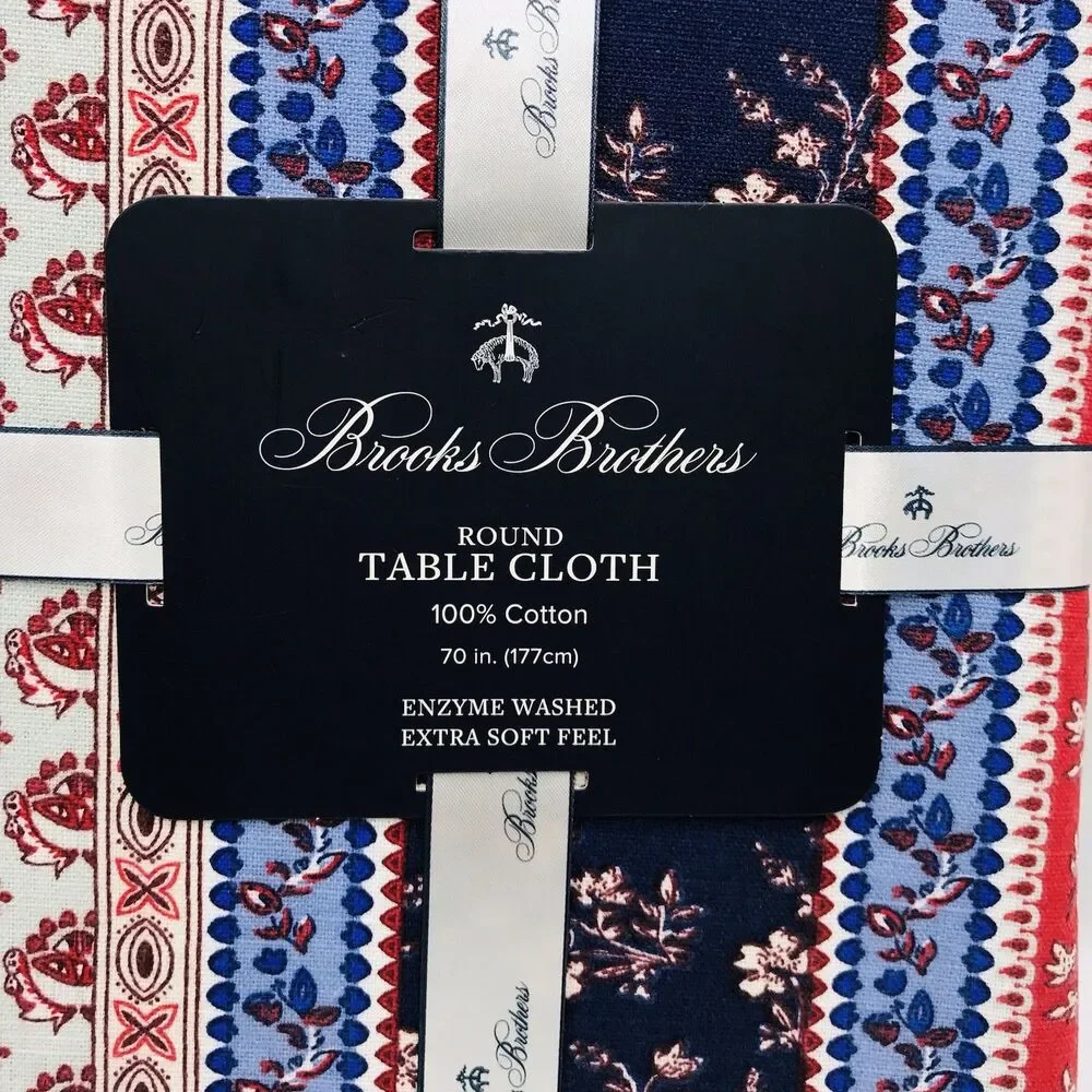 Brooks Brothers Round Tablecloth 70” Round Floral Red White Blue 100% Cotton NWT